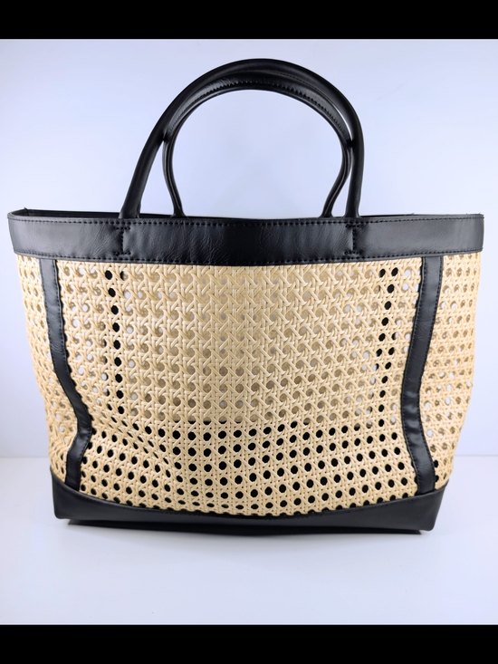 Handbags - Boho Chic Rattan Cane Woven Tote Bag Black Trim Large Summer Beach Shoulder Bag